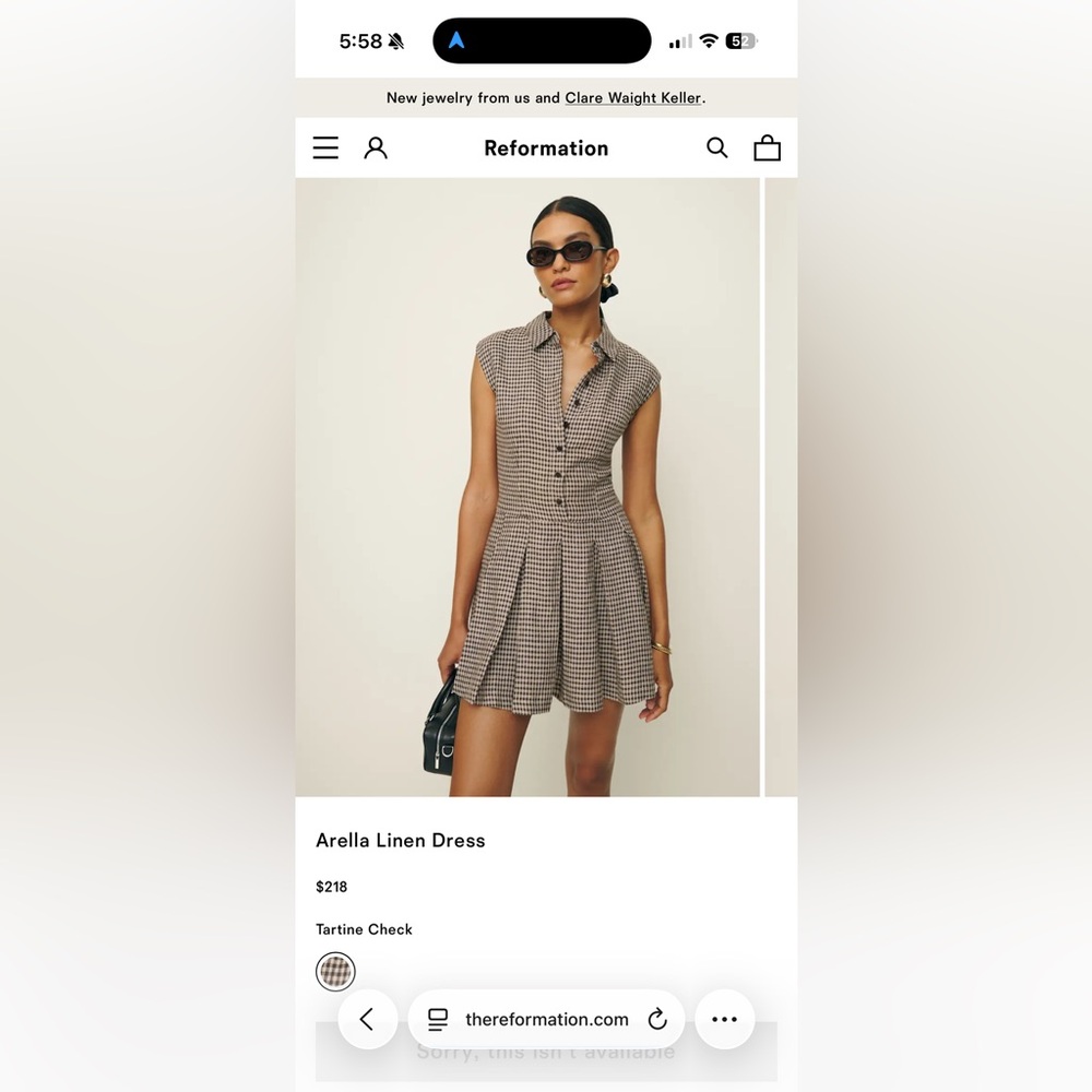 Reformation Arella Linen Dress - brown tartine check size 2
